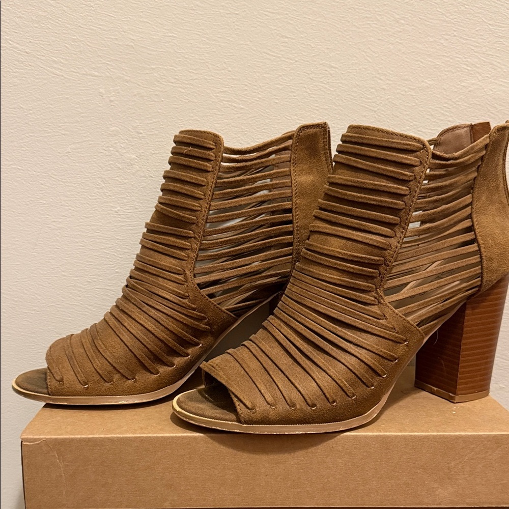 JustFab Tan Strappy Heeled Sandals